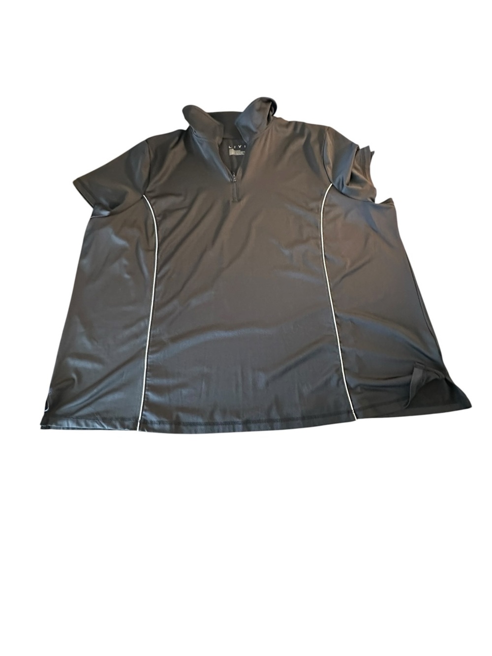 Livi Active Women's Black Short Sleeve Quarter-Zip Polo with White Piping